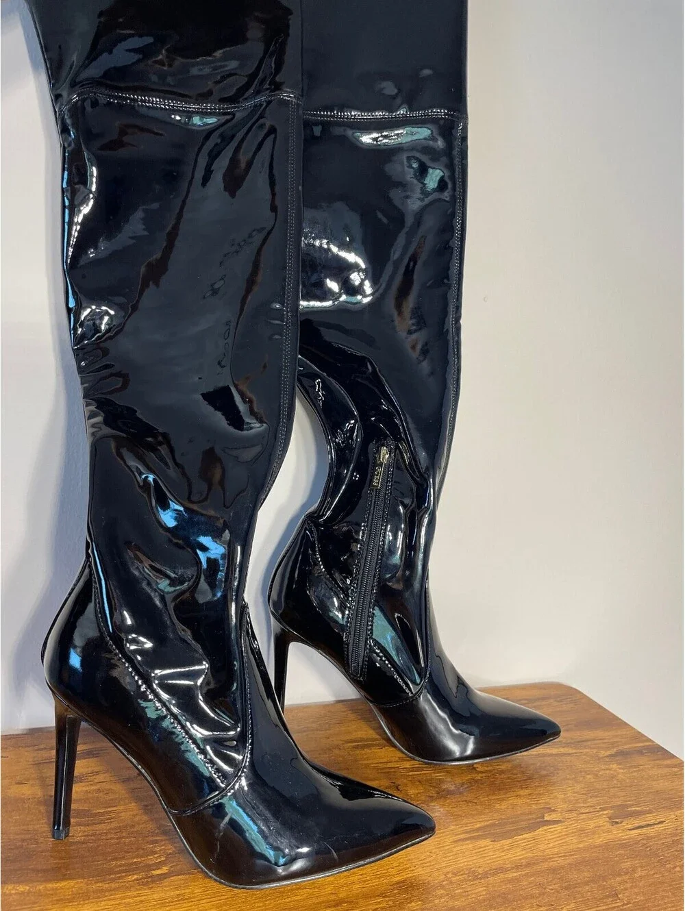 GUESS Black Patent OTK Stiletto Boots Mob Wife Y2K Baddie 8W